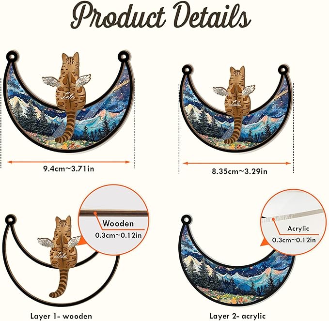 Personalized Pet Memorial Suncatcher – Custom Cat Angel Suncatcher with Name & Breed, Pet Loss Sympathy Gift, Memorial Keepsake for Cat Lovers