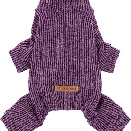 Fitwarm Mock Neck Knitted Dog Pajamas, Warm Winter Clothes for Small Dogs Boy Girl, Pet Onesie, Purple, XS