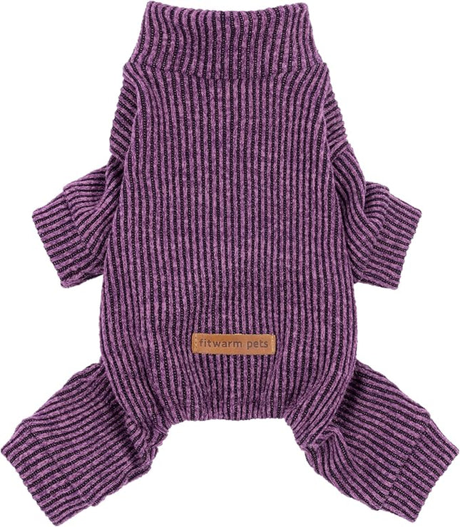 Fitwarm Mock Neck Knitted Dog Pajamas, Warm Winter Clothes for Small Dogs Boy Girl, Pet Onesie, Purple, XS