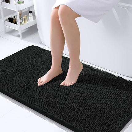 OLANLY Bathroom Rugs 45x27, Extra Soft Absorbent Chenille Bath Rugs, Rubber Backing Quick Dry, Machine Washable Bath Mats for Bathroom Floor, Tub and Shower, Home Decor Accessories, Black