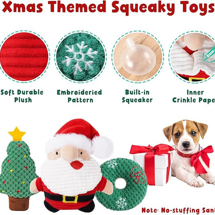 Zeaxuie Dog Chew Toys for Xmas - 9 Pack Santa Puppy Toys for Teething Small Dogs with Rope Toys, Treat Ball and Squeaky Dog Toys
