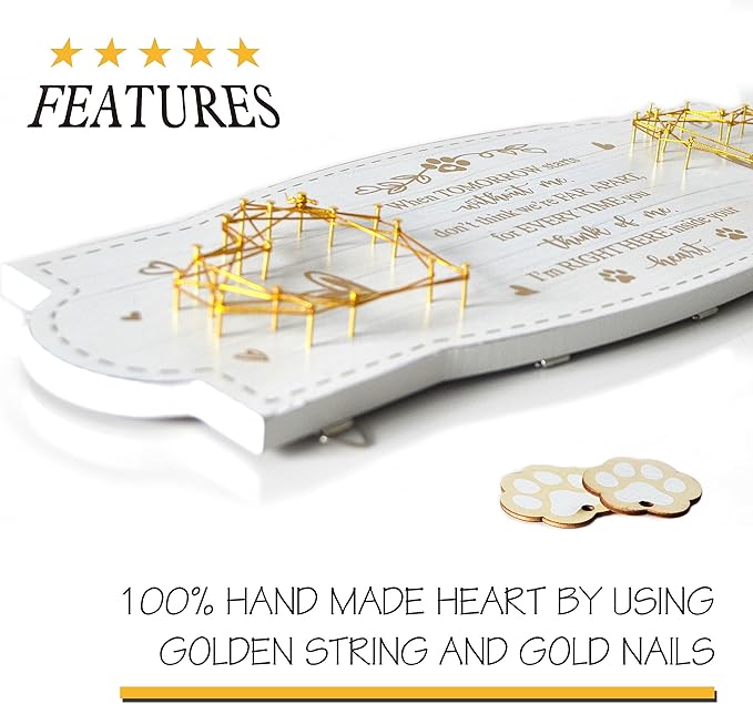 White Golden Memorial Picture Collage Board with Clips Twine and Paw Pendant - Bereavement Sympathy Grieving Gifts for Loss of Dog - House Wall decor for Dog Lover