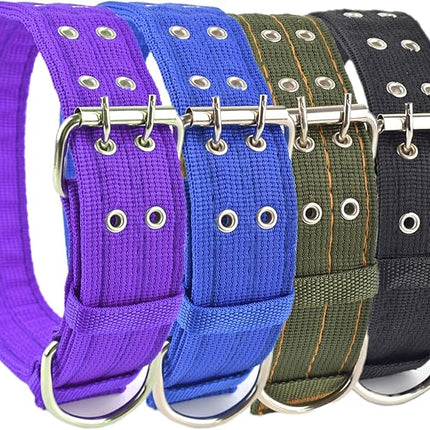 Buckle Dog Collar, 2 Wide Adjustable Nylon Military Tactical Dog Collars, 2-Rows D Ring Heavy Duty Dog Collar