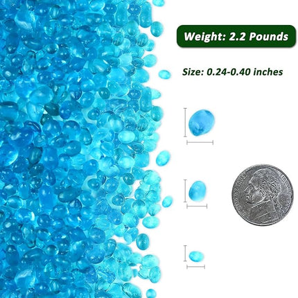 BXI 2.2 Lbs Small Aquarium Substrate Gravel Sand, Polished Smooth Fish Tank Gravel, Colorfast Uncoated Vibrant Blue Sea Glass, Decorative Stones for Vase Fillers, Fairy Garden, Potted Plants