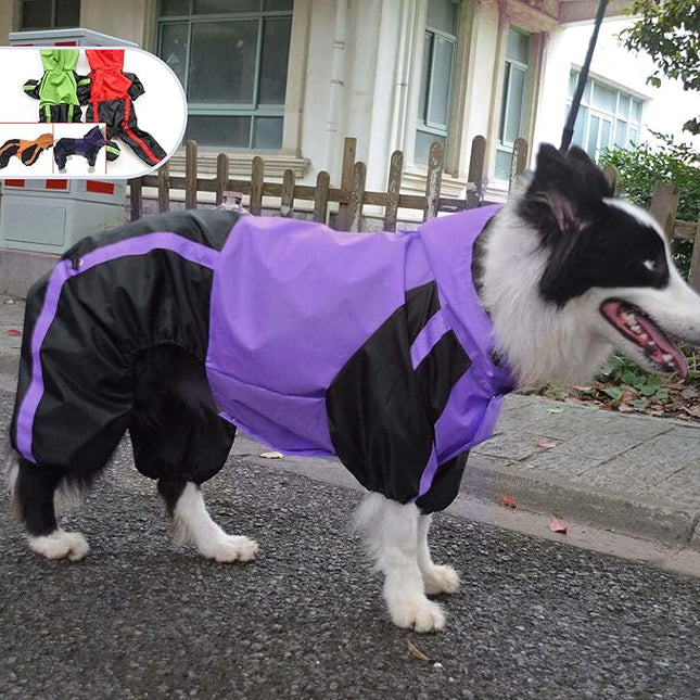 Lovelonglong Alaska Dog Hooded Raincoat, Golden Retriever Rain Jacket Poncho Waterproof Clothes with Hood Breathable 4 Feet Four Legs Rain Coats for Large Huge Dogs Purple L-XL+