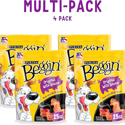 Purina Beggin' Strips Dog Treats, Original With Bacon Flavor - (Pack of 4) 25 oz. Pouches