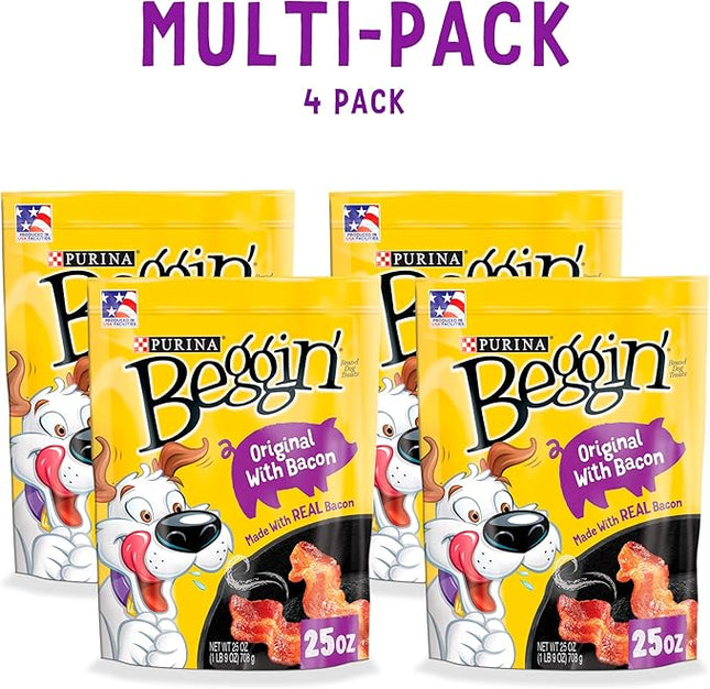 Purina Beggin' Strips Dog Treats, Original With Bacon Flavor - (Pack of 4) 25 oz. Pouches