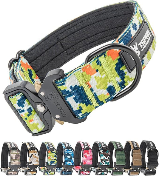 TSPRO Premium Dog Collars Tactical Dog Collar with Patch and Heavy Duty Quick-Release Metal Buckle Durable Thick and Adjustable for Medium to Large Dogs (Camo Green M)