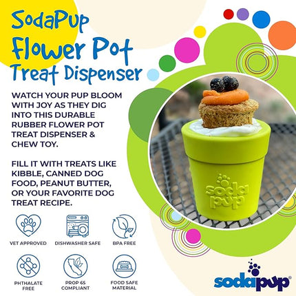 SodaPup Flower Pot – Durable Dog Treat Dispenser & Chew Toy Made in USA from Non-Toxic, Pet Safe, Food Safe Rubber Material for Mental Stimulation, Problem Chewing, Calming Nerves, & More