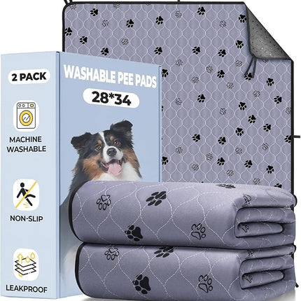 Fostanfly Washable Pee Pads for Dogs, 2 Pack 28''x34'' Large Ultra-Absorbent and Leak-Proof Non-Slip Reusable Potty Training Pads for Dogs, Puppy, Potty Buddy and Cats of Add 8 Lanyards