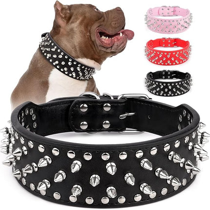 Epesiri Adjustable Wide Spiked Dog Collar, Mushroom Rivet PU Leather Cat Dog Collars, Durable Spike Studded Pet Collar for Small Medium Large Breed, PitBull Mastiff Bulldog Pugs Husky Rottweiler Black
