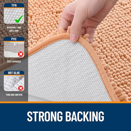 OLANLY Bathroom Rugs 70x24, Extra Soft Absorbent Chenille Bath Rugs, Rubber Backing Quick Dry, Machine Washable Bath Mats for Bathroom Floor, Tub and Shower, Home Decor Accessories, Peach