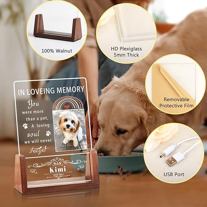 Personalized Dog Memorial Gifts for Loss of Dog, Pet Memorial Gifts for Dogs, Customized Pet Memorial Night Light, Dog Loss Sympathy Gift, Memorial Gifts for Cats, Dog Memorial Acrylic Plaque