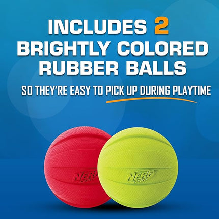 Nerf Dog Classic Squeak Ball Outdoor Dog Toy, 3.8 Inch Dog Ball Fetch Toy, Squeaking Toy for Medium and Large Breeds, Green/Red, 2 Count