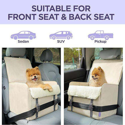 Lesure Dog Car Seat for Small Dogs, Foldable Pet Car Seat with Clip-On Safety Leash, Waterproof Puppy Booster Car Seat for Small Pets Under 25lbs, Portable Doggie Travel Carrier Bed, Light Ivory