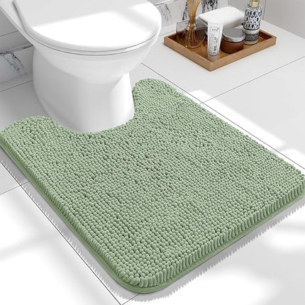 OLANLY Toilet Rugs U-Shaped 24x20, Extra Soft Absorbent Chenille Contour Bathroom Rugs for Toilet, Dry Quickly, Machine Washable, Non-Slip Bath Mat, Sage Green
