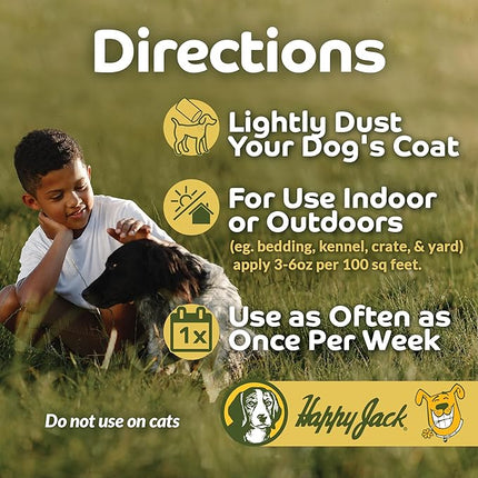 Happy Jack Flea and Tick Powder for Dogs & Puppies, Flea Powder for Flea Treatment & Control, Kills Pests, Ticks & Lice, Odorless & Non-Staining, Dust on Sleeping Quarters & Dogs (5 oz)