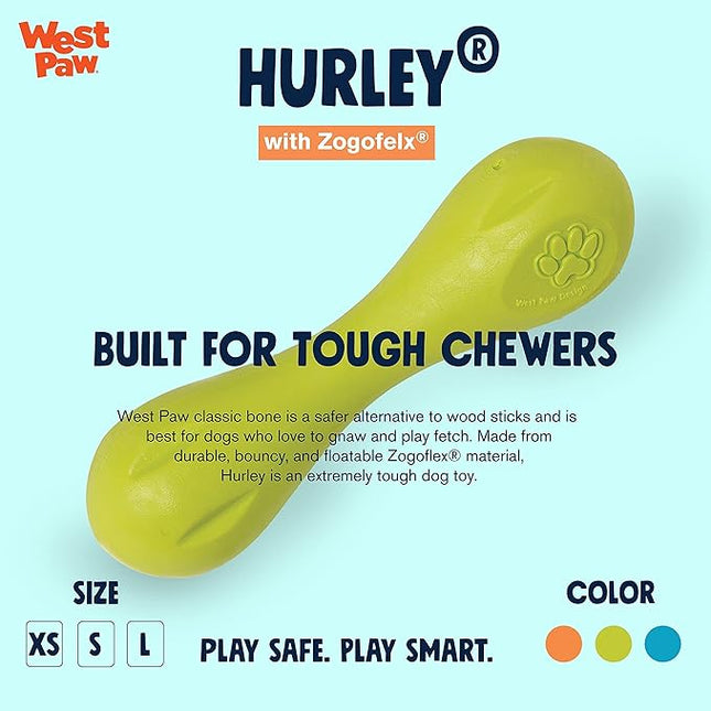 WEST PAW Zogoflex Hurley Dog Bone Chew Toy – Floatable Pet Toys for Aggressive Chewers, Catch, Fetch – Bright-Colored Bones for Dogs – Recyclable, Dishwasher-Safe, Non-Toxic, Small, Granny Smith