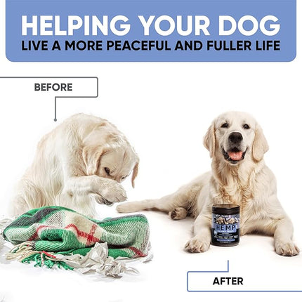 Kinpur Pet Care Calming Chews for Dogs with Hemp Oil - Aid During Thunderstorms, Separation, Car Rides - Hip and Joint Health - Tasty Dog Calming Treats, 180 Peanut Butter Flavored Chews