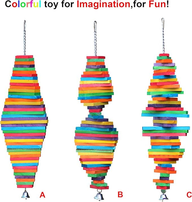 Bird Chewing Toy Large Medium Parrot Cage Bite Toys African Grey Macaws Cockatoos Eclectus Amazon (Rainbow-23.2inch)