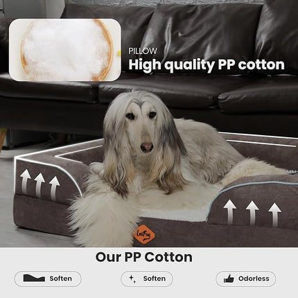 Laifug Large Orthopedic Premium Memory Foam Dog Bed, Dog Sofa with Washable and Removable Suede Cover, Waterproof Liner and Non-Slip Bottom Light Brown, X-Large(44''x34''x9'')