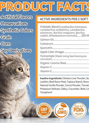 Cat Allergy Relief Chews 200 pcs - Cat Itchy Skin & Paw Licking Relief - Omega 3 & Probiotic for Cats - Anti-Itch Relief for Skin & Coat Health, Immune Support, Seasonal Allergies - Chicken Flavor
