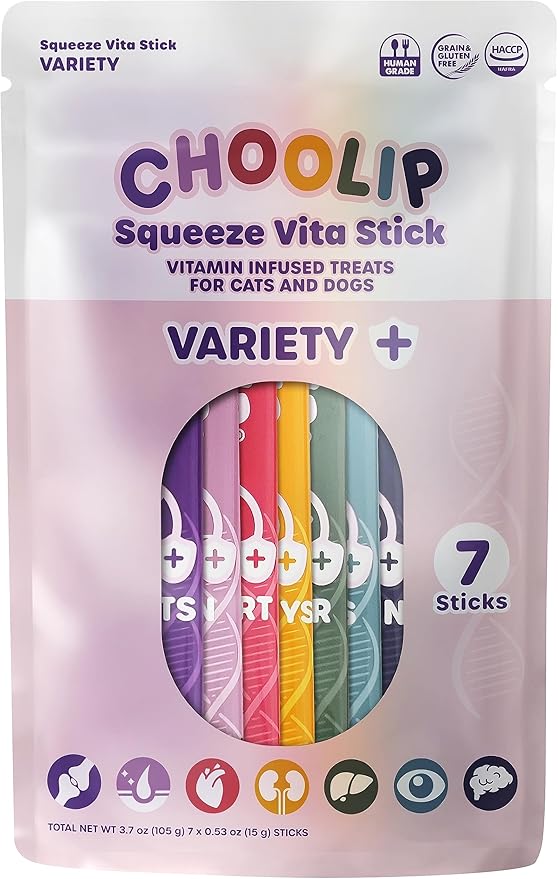 Squeeze Vita Stick Lickable Cat and Dog Treats – 7-Count Variety Pack with Multivitamins, Soft Squeezable Paste for All Life Stages, Supporting Overall Health