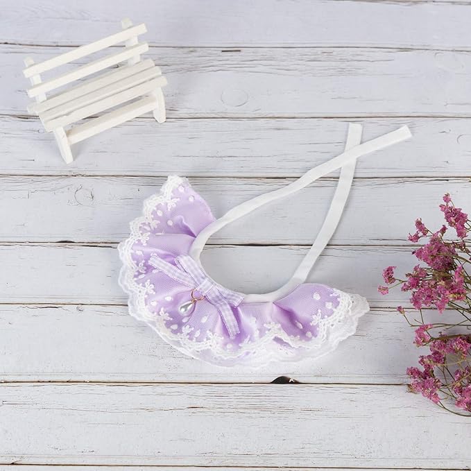 2PCS Dog Cat Collar Water Drop Pearl Bow Lace Pet Bib Cute Scarfs Necklace Neck Strap for Pet Costume Supplies Purple XS