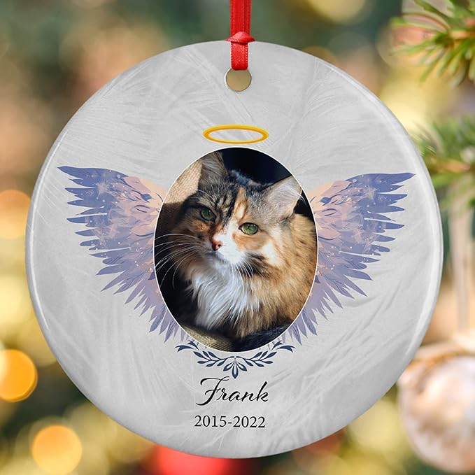 Pet Memorial Gifts, Personalized Dog Memorial Photo Ornament, Custom w/Name & Date - 5 Designs - in Loving Memory, Pet Sympathy Gifts - Keepsake Loss of Dog Cat, D8