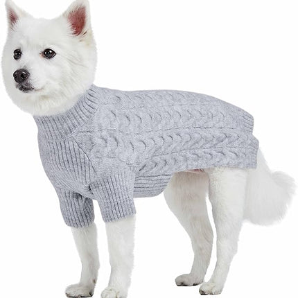 Blueberry Pet Classic Fuzzy Textured Knit Pullover Turtle-Neck Dog Sweater in Heather Grey, Back Length 14", Pack of 1 Clothes for Dogs