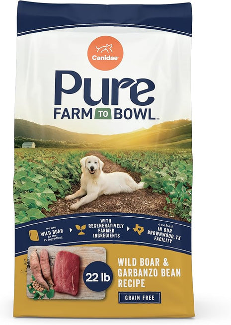 Canidae Pure Farm to Bowl Wild Boar & Garbanzo Bean, Grain-Free Dry Dog Food, Adult, 22lb