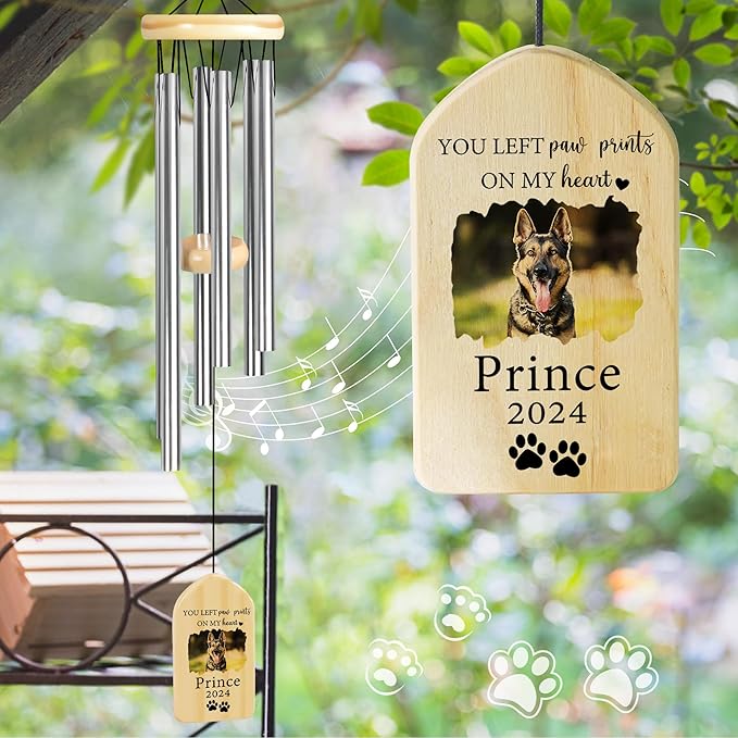 Pet Memorial Gifts, Personalized Pet Memorial Wind Chimes, Pet Loss Gifts, Dog Memorial Gifts for Loss of Dog, Pet Loss Sympathy Gift, Pet Remembrance Gift, in Memory of Pet - Left Paw Prints