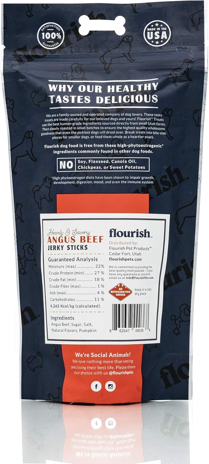 Flourish Pets Berkshire Pork Jerky/Meat Sticks, Dog Treats, Healthy Pet Training Chews (8 Ounces)