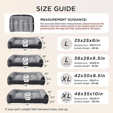 Bedsure XL Orthopedic Dog Beds Large Sized Dog - Extra Thick Supportive Dogs Couch with Waterproof Washable Cover, Extra Large Comfort Pet Bed Sofa with Soft Plush Sherpa and Nonskid Bottom, Grey, 42"