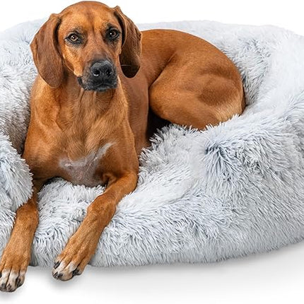 Best Friends by Sheri Shag Lounge Bed Calming Faux Fur Dog Bed, Frost, Large, 36" x 27"