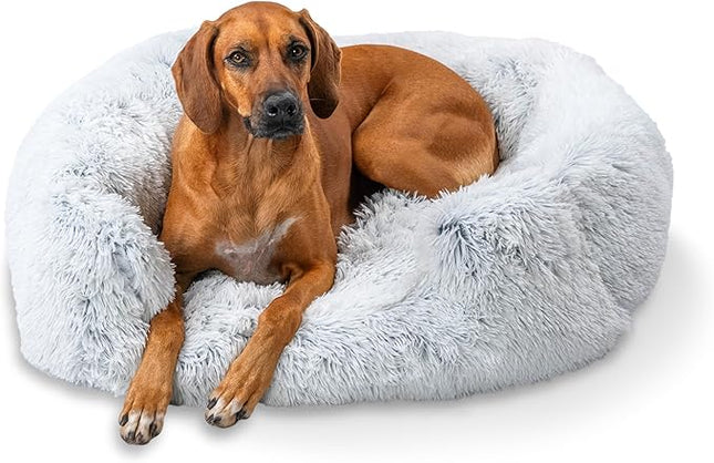 Best Friends by Sheri Shag Lounge Bed Calming Faux Fur Dog Bed, Frost, Large, 36" x 27"