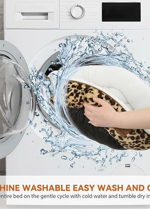 Cat Bed, 23In Dog Beds for Small Dogs, Calming Cat & Dog Beds for Indoor Pets, Pet Beds Comfortable Donut Round Ultra Soft (Leopard, Medium 23in)