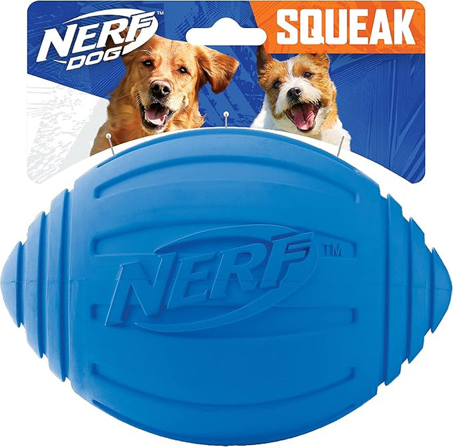 Nerf Dog Ridged Football Dog Toy with Interactive Squeaker, Lightweight, Durable and Water Resistant, 7 Inch Diameter for Medium/Large Breeds, Single Unit, Blue