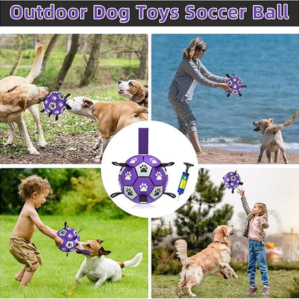 QDAN Dog Toys Soccer Ball with Straps - Dog Water Toy, Puppy Birthday Gifts, Durable Dog Balls for Small Medium Dogs （6 Inch）