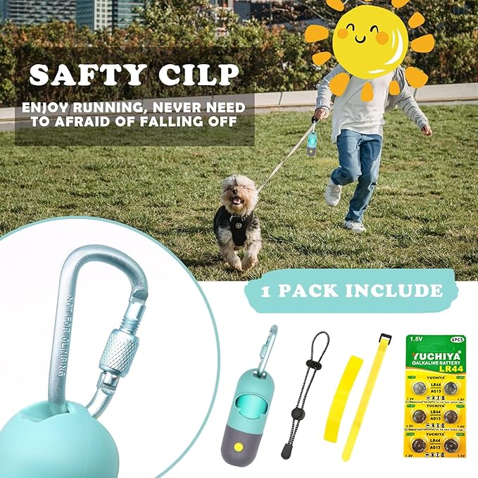 Dog Poop Bags Holder with LED Flashlight|Pet Waste Bags Dispenser for Leash|Doggie Potty Bags Container with Leak-proof Pet Trash Bags and Accessories (2 Holders 30 Bags, Crystal Blue)