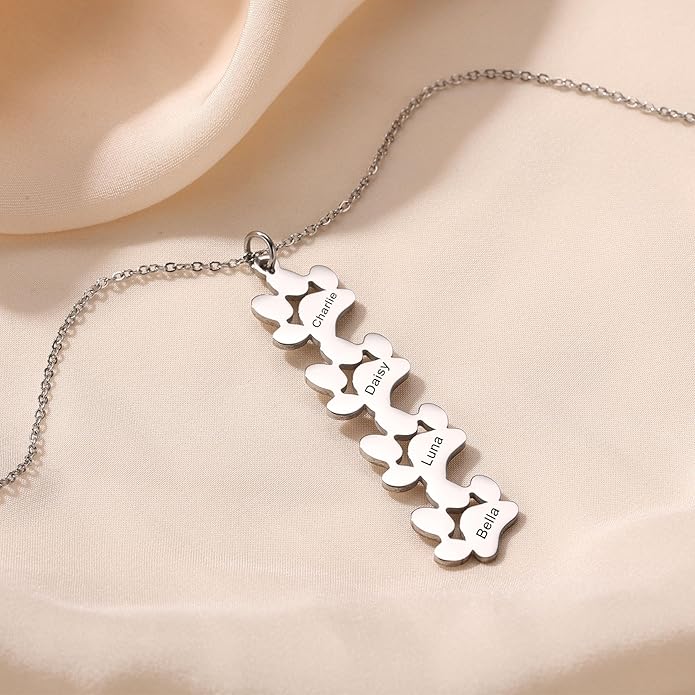 MeMeDIY Personalized Paw Print Necklace for Women Engraved Name Dog Paw Necklace Stainless Steel/925 Sterling Silver Paw Necklace Pet Memorial Necklace 1-4 Cat Paw Print Necklace