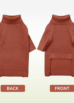 Queenmore XXL Dog Sweater, Large Dog Sweaters for Male Dogs, Turtleneck Plaid Kintsweaters for Large Breeds, Cold Weather Pullover Pet Clothes, Saddle Brown 2XL