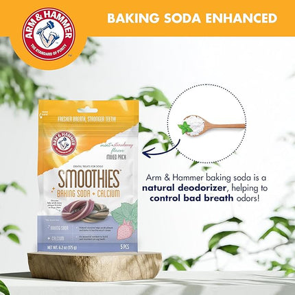 Arm & Hammer for Pets Smoothies Dental Treats for Dogs with Baking Soda & Calcium, Treat Chews Help Fight Bad Breath, Plaque & Tartar, Mint Strawberry & Mint, Ring Shaped, 5 Pcs