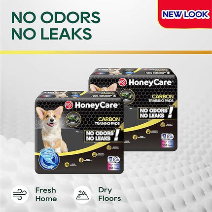 HONEY CARE All-Absorb Puppy Training Pads | Doggie Potty Pads Absorb Eliminating Urine Odor, Ultra Charcoal Dog Pee Pad (Carbon, L 22x23 inch, 100ct)