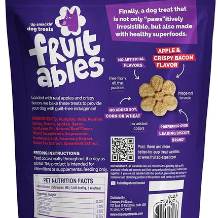 Fruitables Baked Dog Treats, Healthy Pumpkin Treat for Dogs, Low Calorie & Delicious, Free of Wheat, Corn and Soy, Made in The USA, Apple and Crispy Bacon Flavor, 20oz