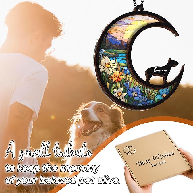 6'' Bull Terrier Dog Memorial Suncatcher Personalized Name Dog Breed Pet Ornament Window Car Hanging Sympathy Gift for Loss of Pet Passed Away Remembrance Gift for Dog Lovers SCD-B11-6-69