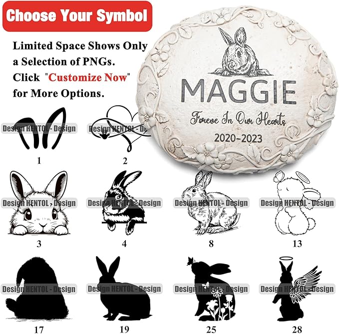 28 Personalized Rabbit Memorial Stone Designs – Outdoor Weatherproof Pet Memorial Stones for Headstones, Tombstones, Gravestones, and Grave Markers – Memorial Gifts for The Loss of a Rabbit