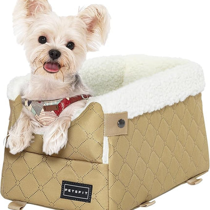 PETSFIT Dog Car Seats for Small Dogs with Safe Protection Hooks, Small Dog Car Seat with Upgraded Safety Tethers, Washable Cushion, Center Console Dog Car Seat (Yellow)