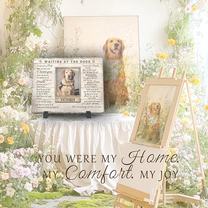 Personalized Pet Memorial Stone, Custom Dog Memorial Gifts for Loss of Dog with Photo Name Date, Dog Remembrance Gift, Loss of Dog Sympathy Gift for Dog Cat Lovers (Quote 1)