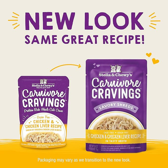 Stella & Chewy's Carnivore Cravings Wet Cat Food - Premium Pouches - Grain Free, High Protein Chicken & Chicken Liver - Perfect for Pickey Eaters - Complete Meal or Topper (2.8 oz, 12 Pack)
